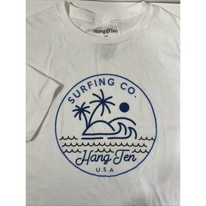 Hang‎ Ten Surfing Co. White 100% Cotton Retro Palm Tree Logo Size Large , L